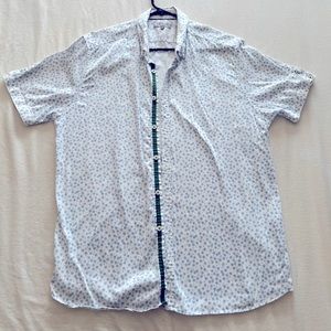 Ted Baker Size 6 white with blue floral print short sleeve button down shirt.
